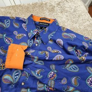 Paul Fredrick Mens XL Slim Fit Long Sleeve Cotton Paisley Dress Shirt Blue